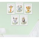 Ver imagem 1 de Quadro Infantil Bebê Menina Safari Aquarela Kit 5 Peças