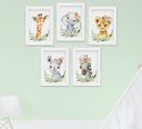 Ver imagem 1 de Quadro Infantil Bebê Menina Safari Aquarela Kit 5 Peças