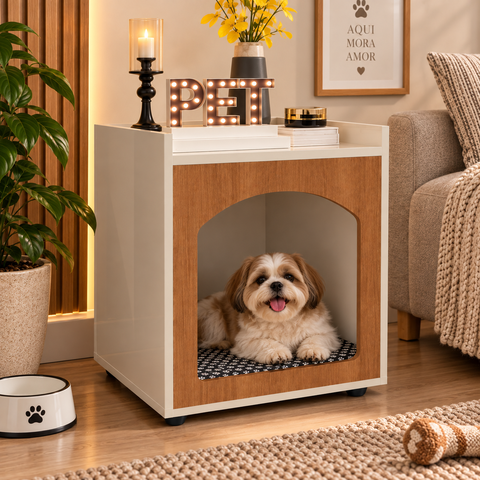 Mesa de Cabeceira Casinha de Cachorro/Gato Pet Off White Freijomo