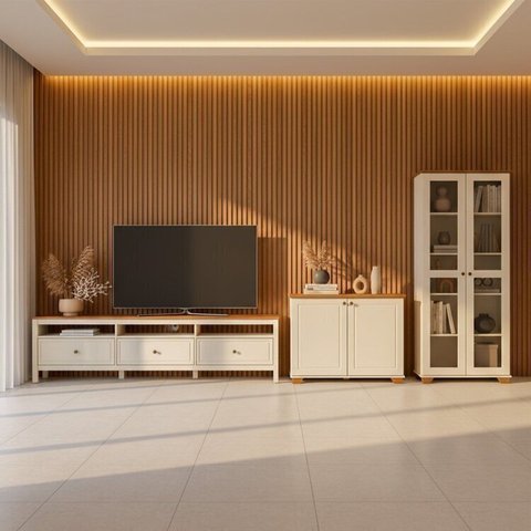 Conjunto de Sala 3 Peças Rack, Cristaleira e Armário Madeira Maciça Ananda CabeCasa MadeiraOriginals