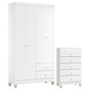 Ver imagem 1 de Cômoda Gaveteiro e Guarda Roupa 4 Portas Ternura Baby Branco Flex - Incorplac