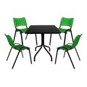 Ver imagem 2 de Jogo Mesa 70x70 Preta para Sorveterias e Restaurantes com 4 Cadeiras Iso Verde