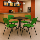 Ver imagem 1 de Jogo Mesa 70x70 Preta para Sorveterias e Restaurantes com 4 Cadeiras Iso Verde