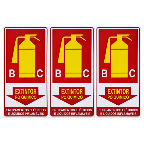 Combo 10 Placas de Sinalização Extintor Bc Pó Químico Equipamentos Elétricos e Líquidos Inflamáveis