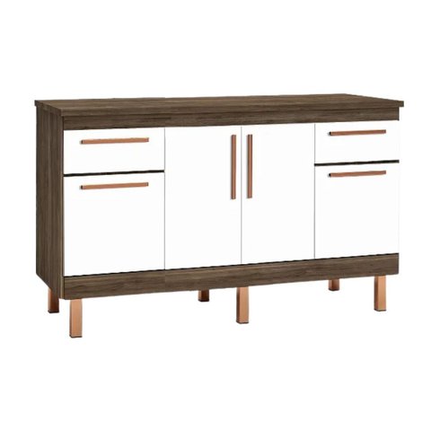 Gabinete de Cozinha Avelato 4 Portas Armário de Pia 144cm:Avelato/Branco