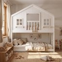 Ver imagem 3 de Beliche Infantil Montessori com Varanda Casinha Dos Sonhos Madeira Maciça Branco Megamobilia
