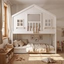 Ver imagem 3 de Beliche Infantil Montessori com Varanda Casinha Dos Sonhos Madeira Maciça Branco Megamobilia