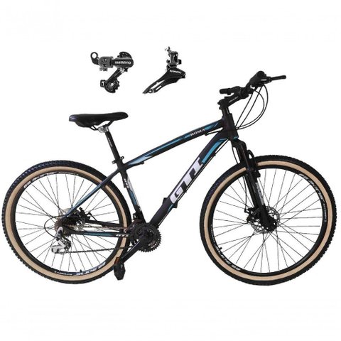 Bicicleta Aro 29 Gti Roma Alumínio 21v Câmbios Shimano Freio a Disco C- Pneu Faixa Bege Preto-azul