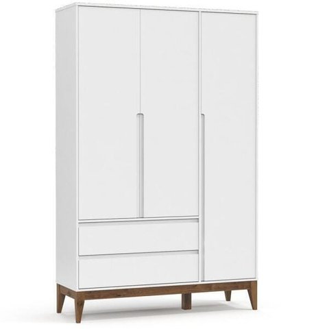 Guarda-Roupa Roupeiro Nature Clean 3 Portas Matic Branco Eco Wood 70466 Bebe