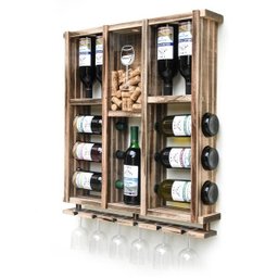 Adega De Madeira Maciça Para 11 Garrafas de Vinho Com Porta Rolhas E Porta Taças Taças - Rústica - 2