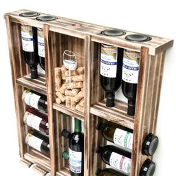 Adega De Madeira Maciça Para 11 Garrafas de Vinho Com Porta Rolhas E Porta Taças Taças - Rústica - 4