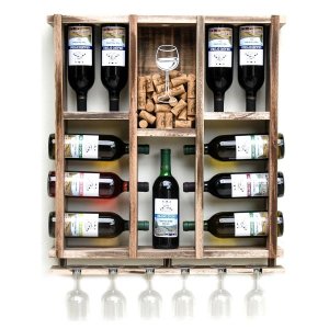 Adega De Madeira Maciça Para 11 Garrafas de Vinho Com Porta Rolhas E Porta Taças Taças - Rústica