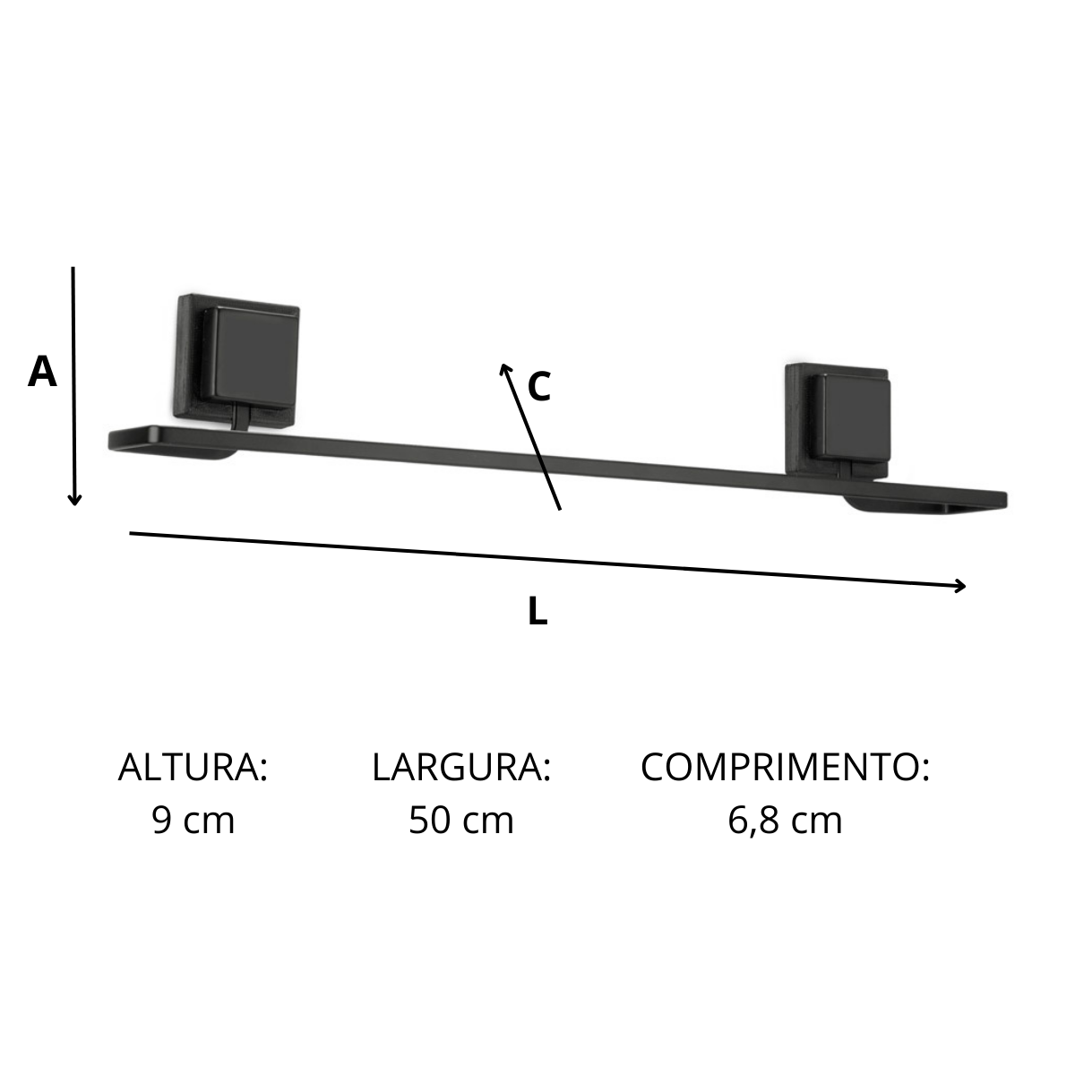 Porta Toalha de Banho Autocolante 3m Piatina Preto - 5