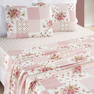 Jogo de Cama Casal King Size Florença 200 Fios Estampado 04 Peças Super Elegante:rose