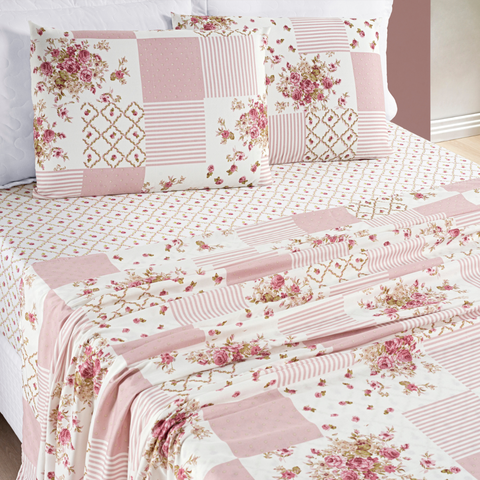 Jogo de Cama Casal King Size Florença 200 Fios Estampado 04 Peças Super Elegante:rose