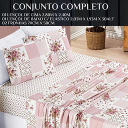 Jogo de Cama Casal King Size Florença 200 Fios Estampado 04 Peças Super Elegante:rose - 3