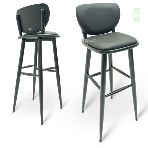 Kit 3 Banquetas de Madeira Torneada Bistrô Estofada - 83cm Preto
