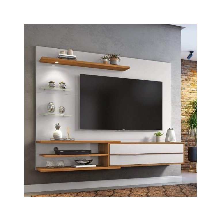 Painel para Tv até 60 Polegadas 180cm Off White/freijó Trend com Lâmpada Led