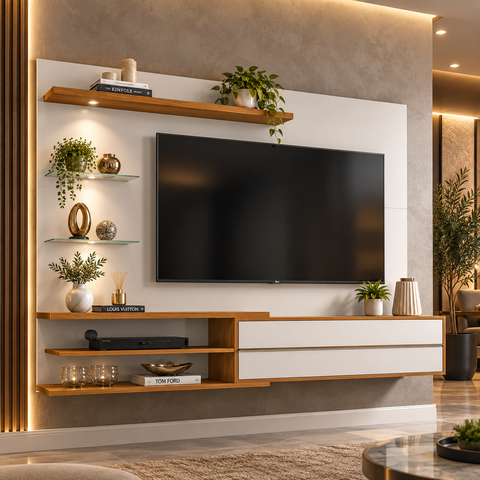 Painel para TV até 60 Polegadas 180cm NT1115 Off White/Freijó - Notável