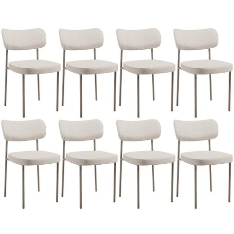 Kit 08 Cadeiras Estofadas para Sala de Jantar Melina Base Arena L02 Linho Cru - Lyam Decor