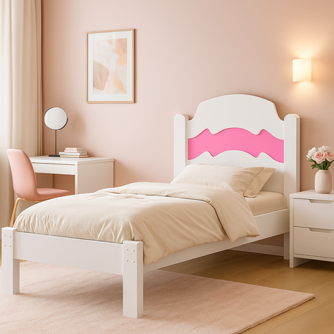 Cama para Quarto de Solteiro Mdf Estilo Padrão com Pés Alto Iris:brancorosa
