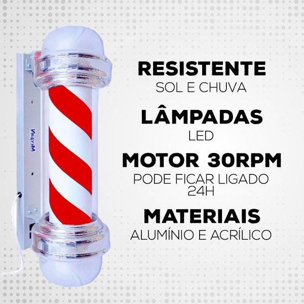 Barber Pole Poste de Barbeiro Vermelho 65cm sem Globo 110V - 3