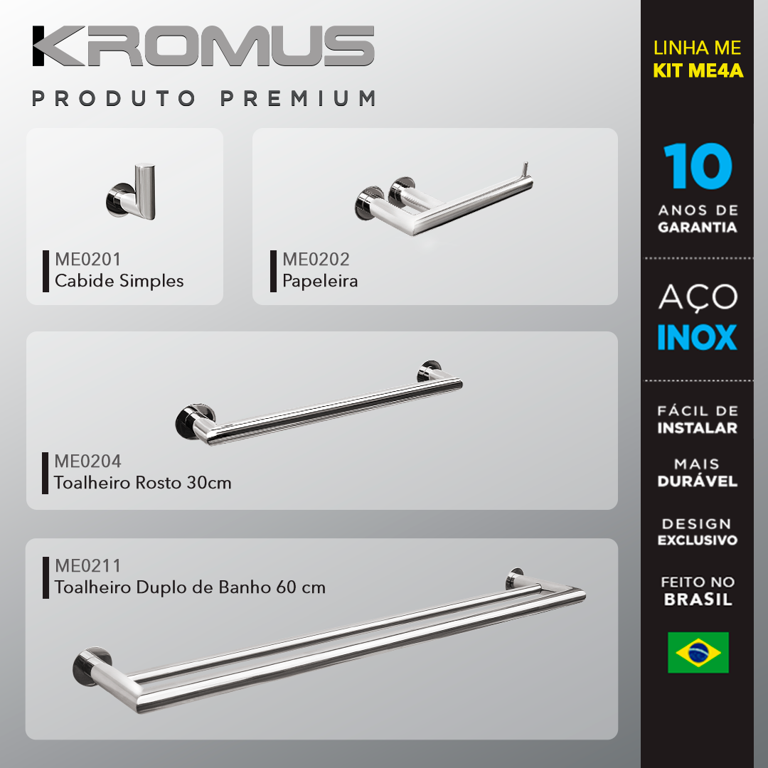 Kit Acessórios Para Banheiros 4 Peças Inox - Kromus Kitme4a - 2