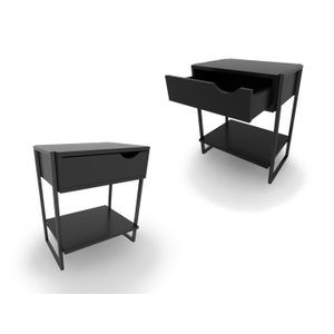 Kit 2 Mesas de Cabeceira 1 Gaveta Móvel Apoio Lateral de Cama Mordomo Black