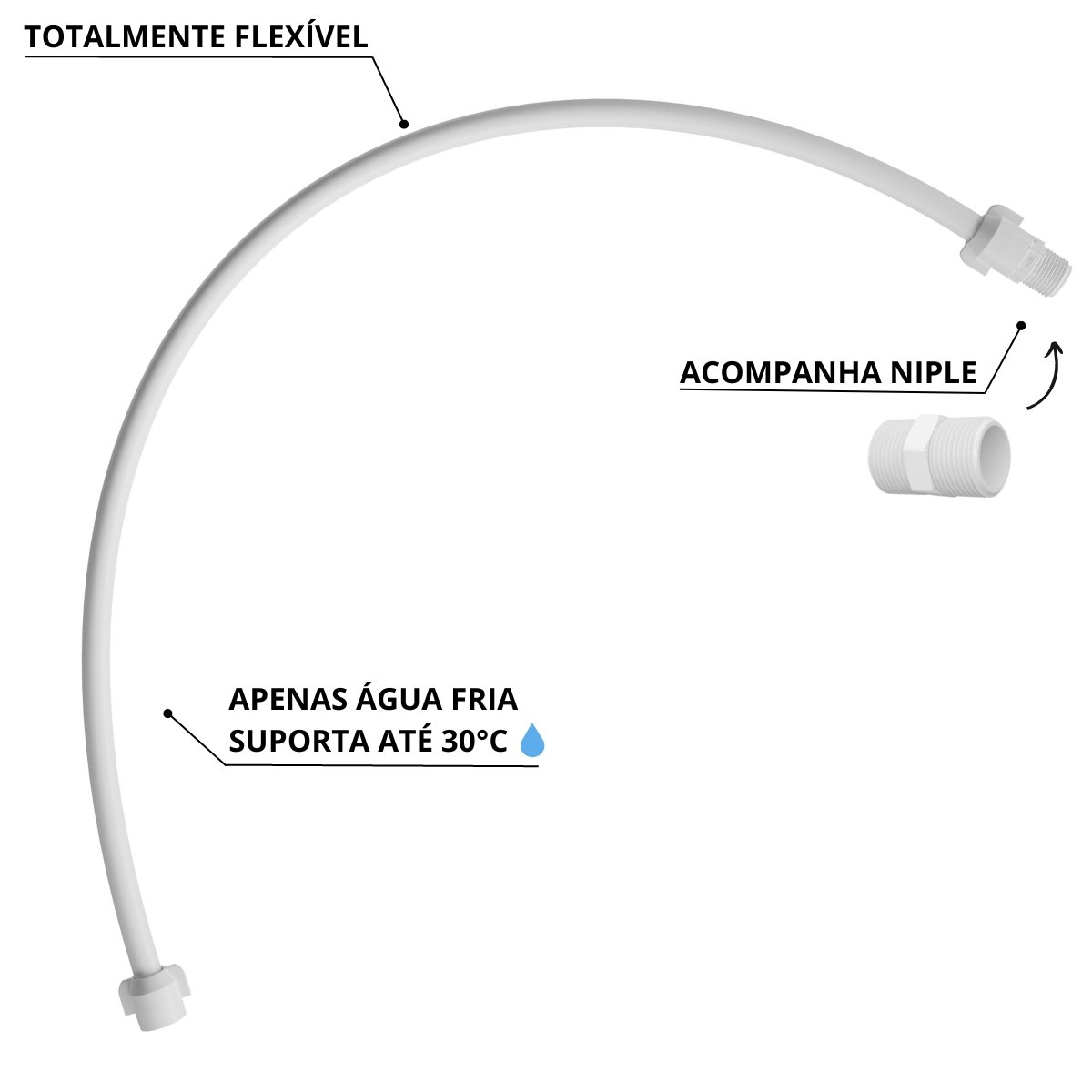 Engate Mangueira Flexível Para Descarga 40cm x 1/2" Branco | Astra - 4