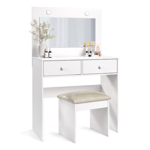 Penteadeira Camarim Maia Branco com Banqueta Almofadada - Móveis Luapa Branco