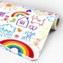 Ver imagem 1 de Papel de Parede Decorativo Baby Desenhos Infantis Coloridos com Fundo Branco 3,3m