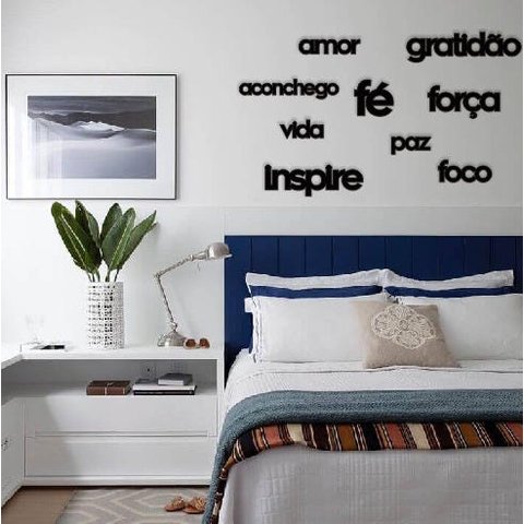 Kit Apliques com 9 Palavras Lettering: Gratidão Inspire Aconchego Amor Paz Vida Fé Foco Força - Pret