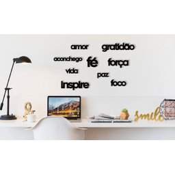 Kit Apliques com 9 Palavras Lettering: Gratidão Inspire Aconchego Amor Paz Vida Fé Foco Força - Pret - 2