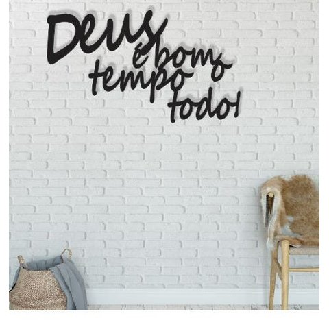 Deus É Bom O Tempo Todo 60x32cm Lettering em Madeira Mdf Aplique de Parede