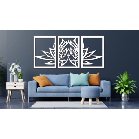 Flor de Lótus em Trio 134x61cm em Madeira MDF Aplique de Parede - Branco