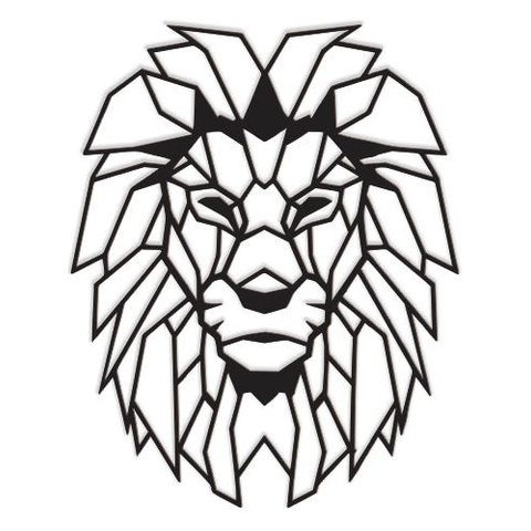 Leão Geométrico Poligonal Face 60x48cm em Madeira MDF Aplique de Parede