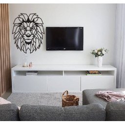 Leão Geométrico Poligonal Face 60x48cm em Madeira MDF Aplique de Parede - 2