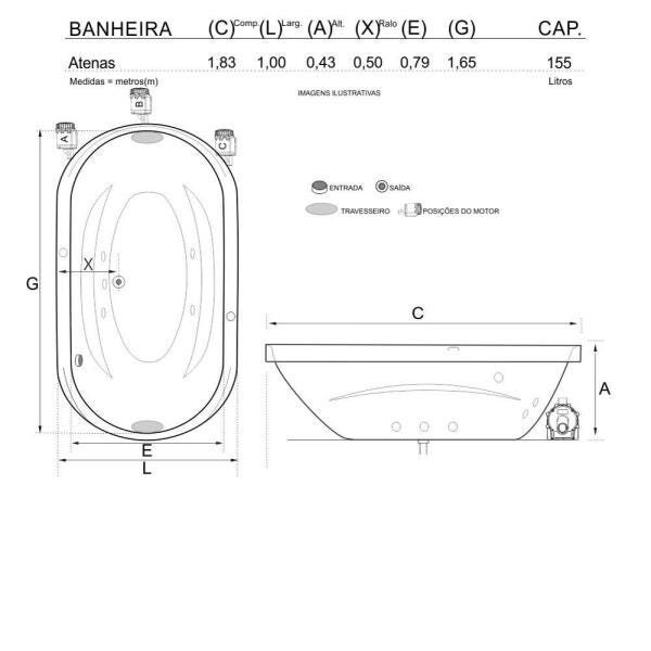 Banheira de Hidromassagem Atenas Dupla 1,83x1,00x0,43 Acrilico-Completa+Base+Aquecedor - 5