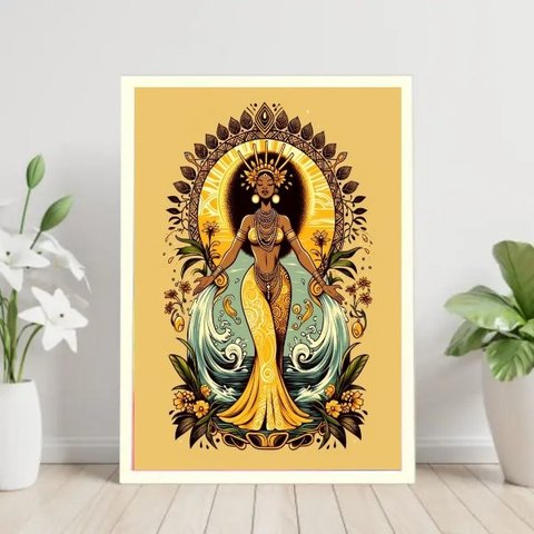 Quadro Decorativo Oxum - Rainha Água Doce 60x48cm:madeira Branca