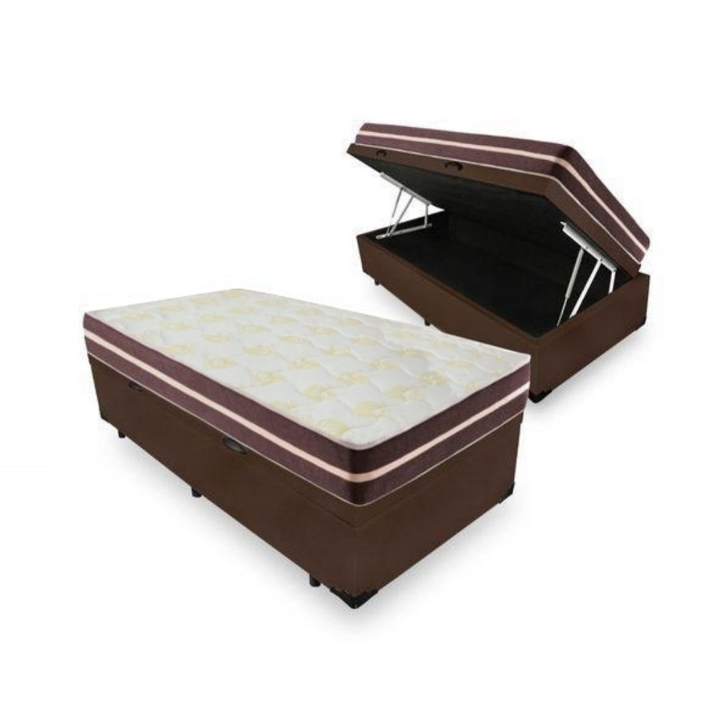 Cama Box Baú Solteiro + Colchão de Molas Ensacadas Classic Brow Firme para 120 Kilos 88x188x60cm