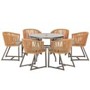 Ver imagem 1 de Mesa com 6 Cadeiras de Jantar Roma 120cm e Noronha em Alumínio Marrom Corda Náutica Estofado 8 Trama
