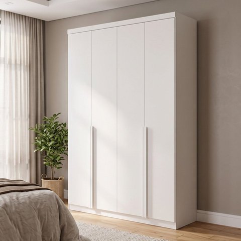 Guarda-Roupa Solteiro MDF 4 Portas 2 Gavetas Branco Alonzo