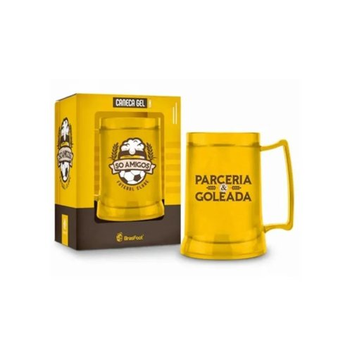 Caneca Gel Temas Futebol e Cerveja Amarelo 300 Ml