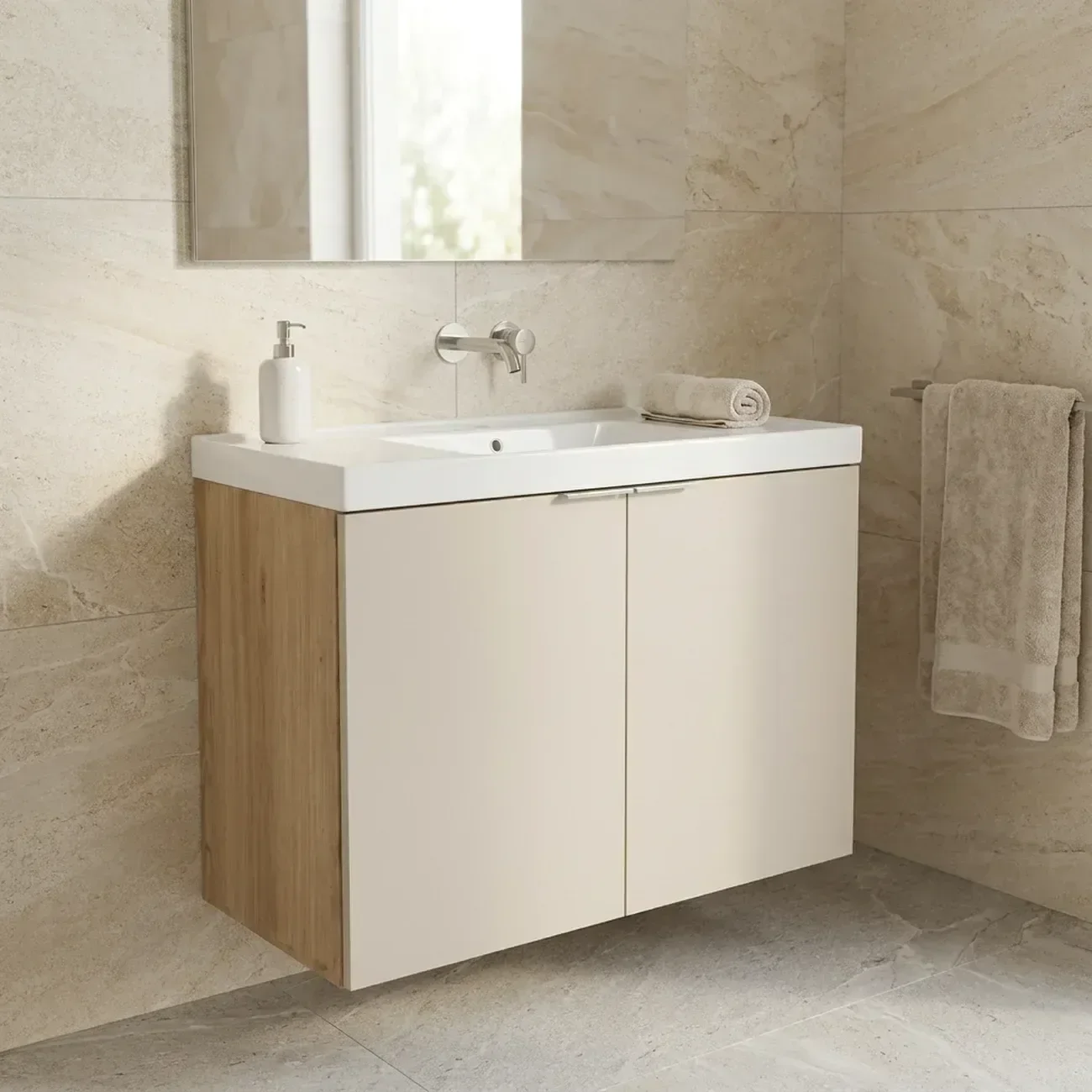 Gabinete para Banheiro com Cuba Embutida 100% MDF Suspenso 79,6cm Vittare Carvalho/Nude