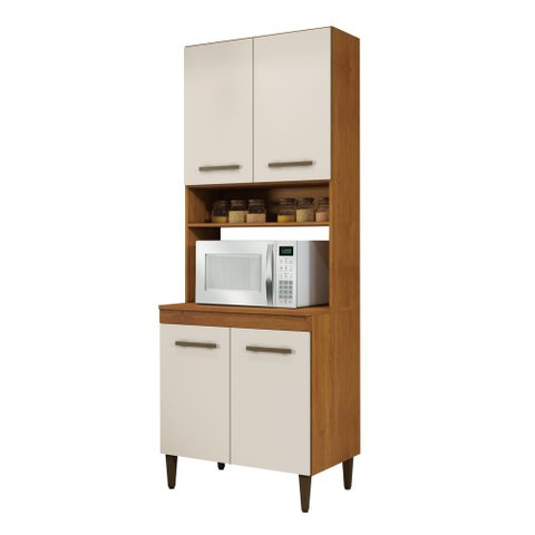 Paneleiro Torre Quente 4 Portas 3 Prateleiras Atenas Kaiki Moveis Naturalle/Off White