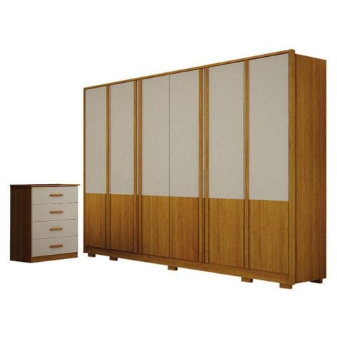 Guarda Roupa Casal Urban 6 Portas com Cômoda Rubi 4 Gavetas Cinamomo Off White - Leifer