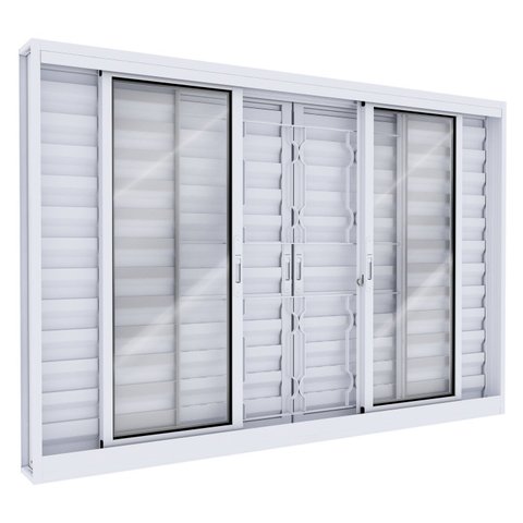 Janela Veneziana Aço Grade Mosaico 6 Folhas Vidro Liso 100x150cm Branco Lucasa Facilita