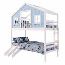 Ver imagem 6 de Beliche Infantil Solteiro Casinha Dos Sonhos com Varanda Madeira Maciça Branco Azul Housin
