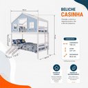 Ver imagem 2 de Beliche Infantil Solteiro Casinha Dos Sonhos com Varanda Madeira Maciça Branco Azul Housin