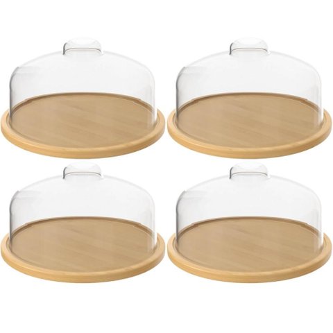 Kit 4 Porta Bolos com Cúpula de Plástico 26,5cm Coza Boleira Redonda Padaria Buffet Doces